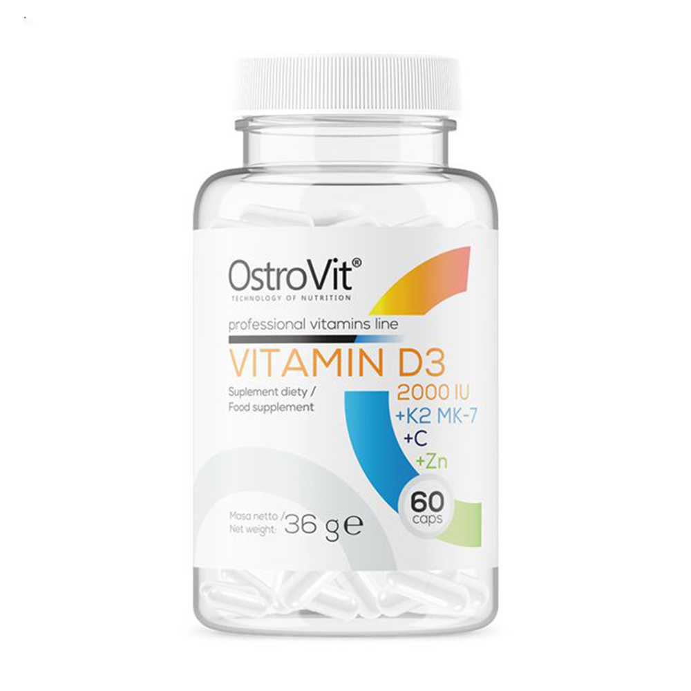 Вітаміни та мінерали OstroVit Vitamin D3 2000 МО + K2 + C + Zn, 60 капсул